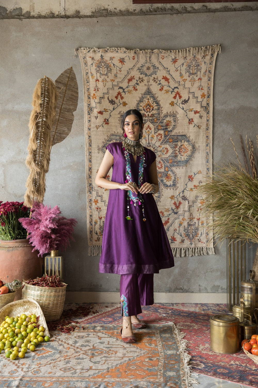 Aashna- Regal Purple Chanderi Kurti Set