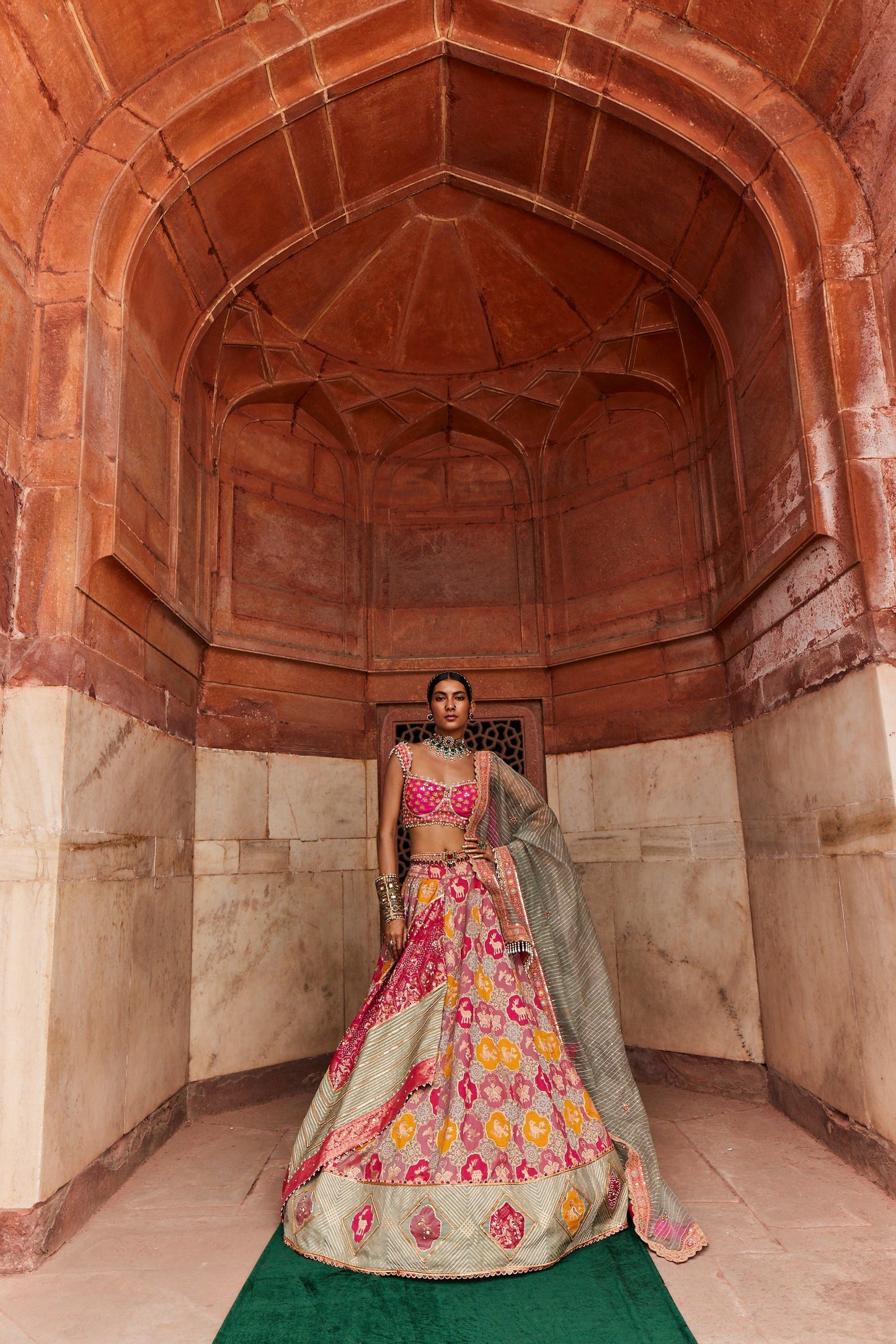 Women's Hot Pink Banarsi Woven Lehenga Set