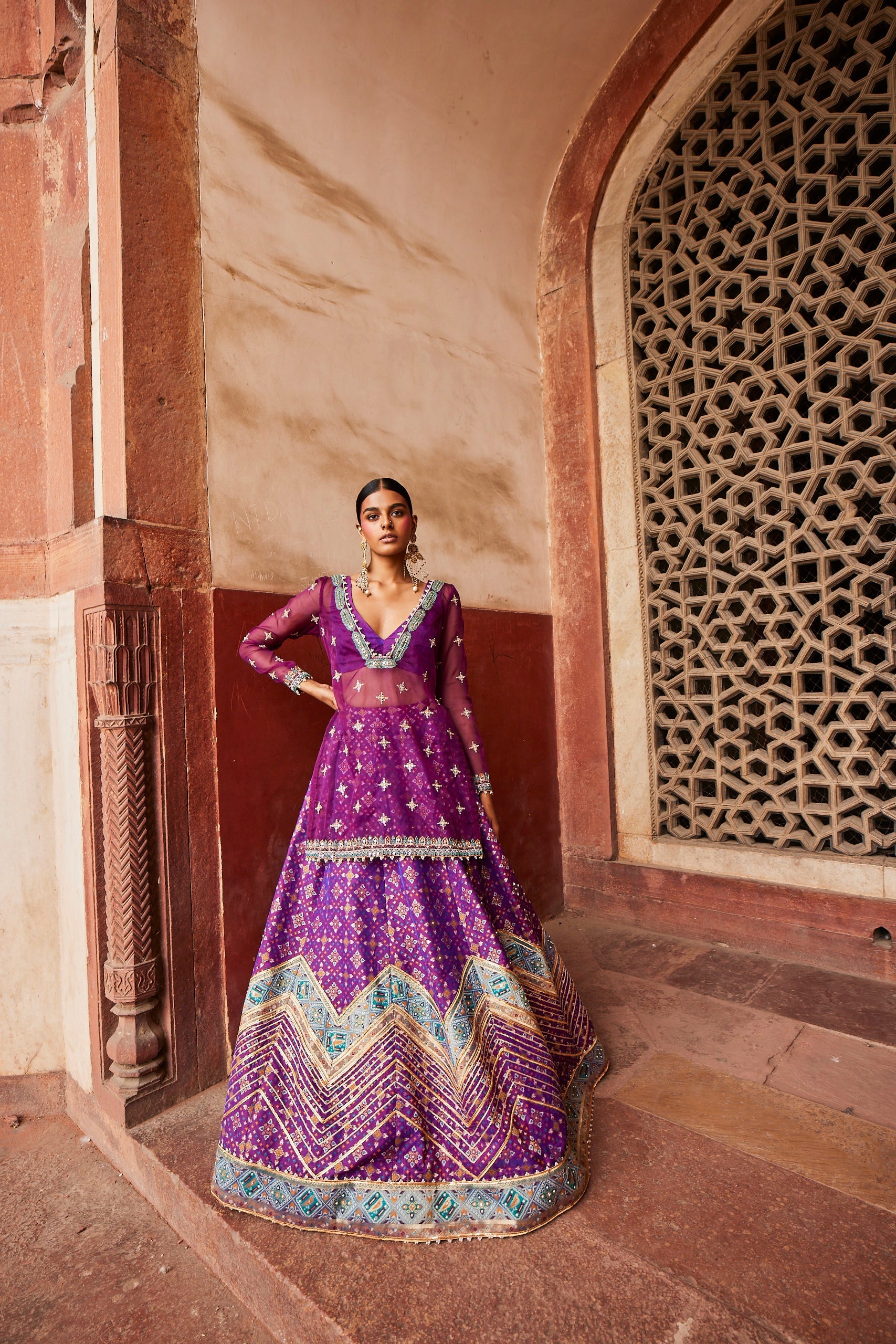 Jamuni Patola Chevron Lehenga with Kurta