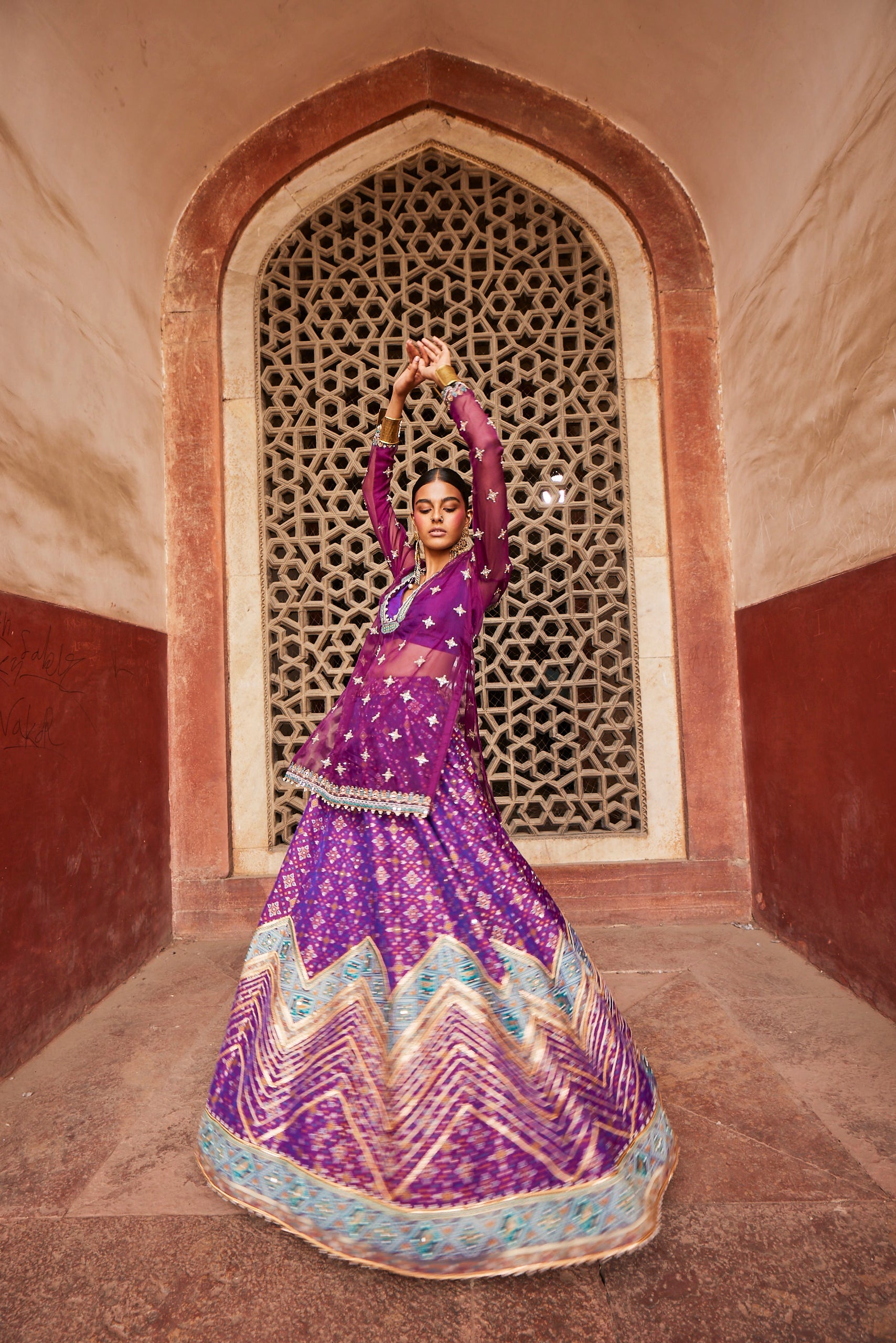 Jamuni Patola Chevron Lehenga with Kurta