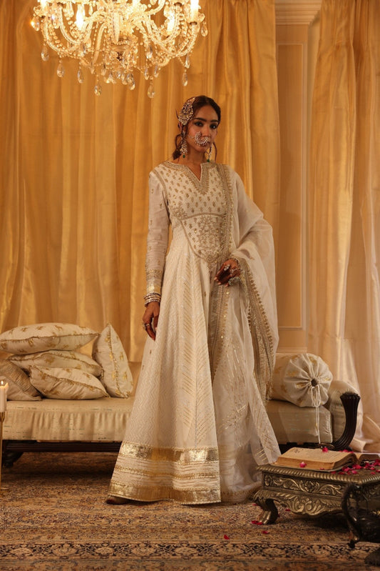 Ivory Chanderi Silk Anarkali Set