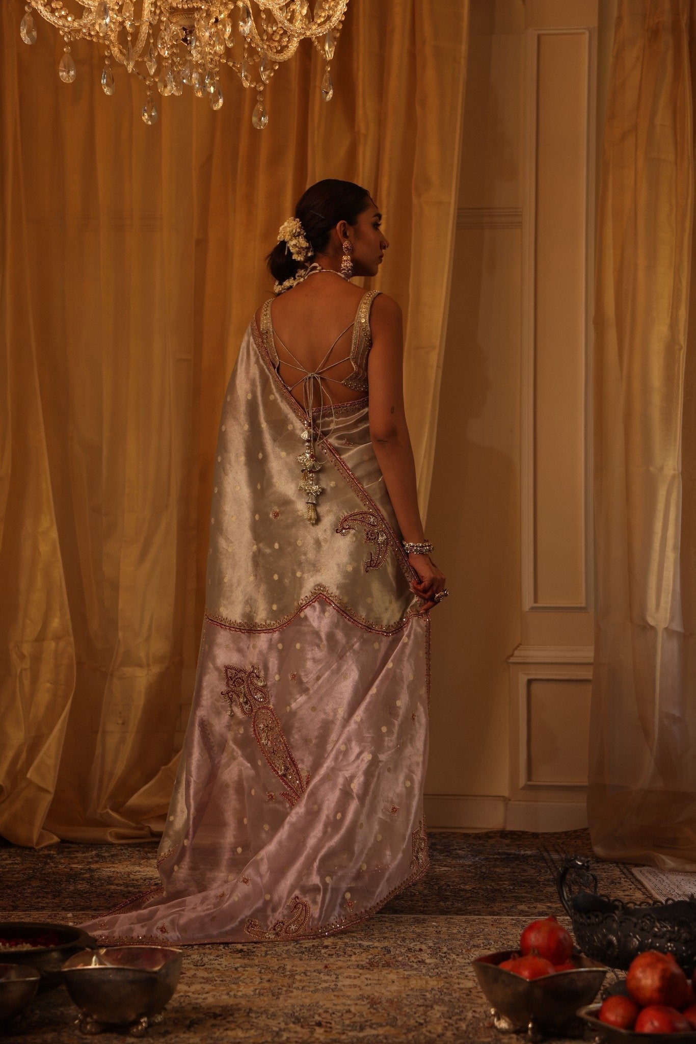 Ivory Pure Zari Tissue Saree Set