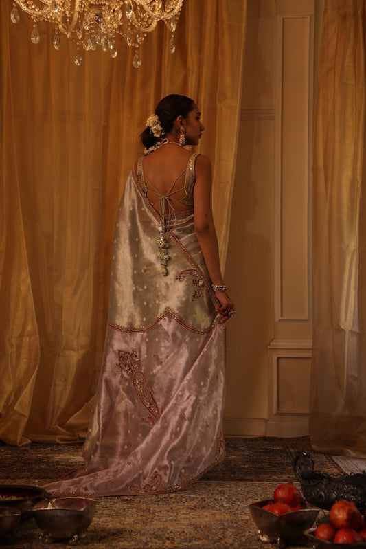 Ivory Pure Zari Tissue Saree Set