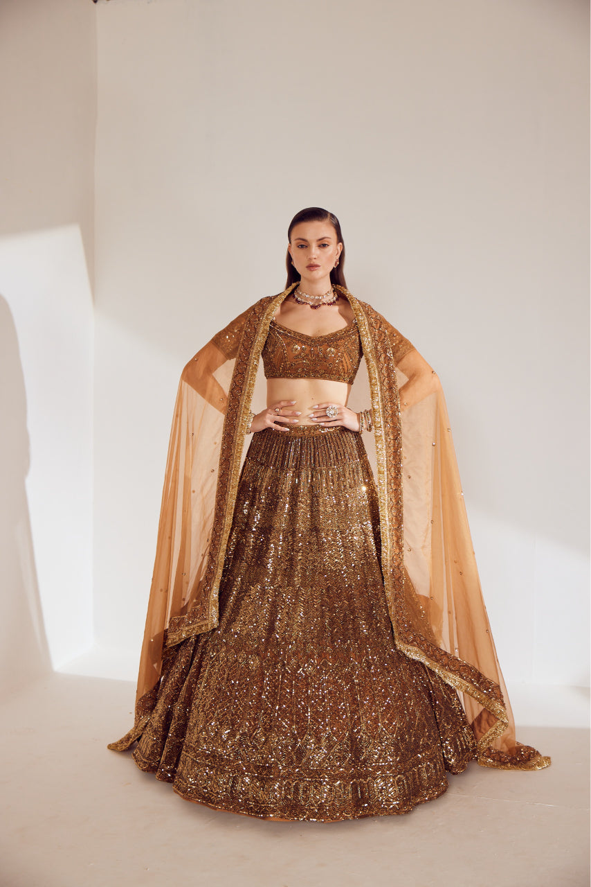 Antique Gold Sequins Embroidered Lehenga Set