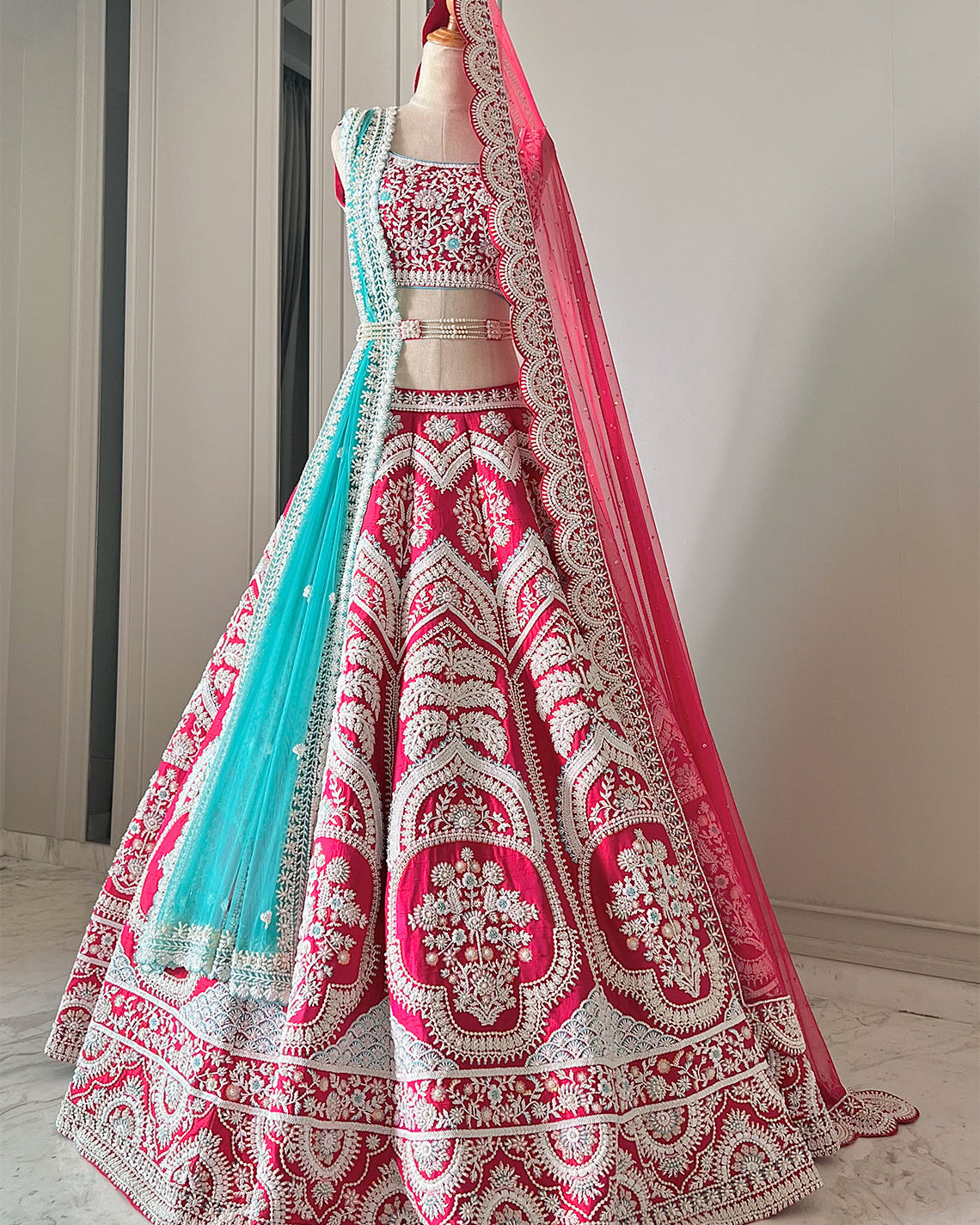 Arryn Fuchsia Raw Silk Bridal Lehenga Set