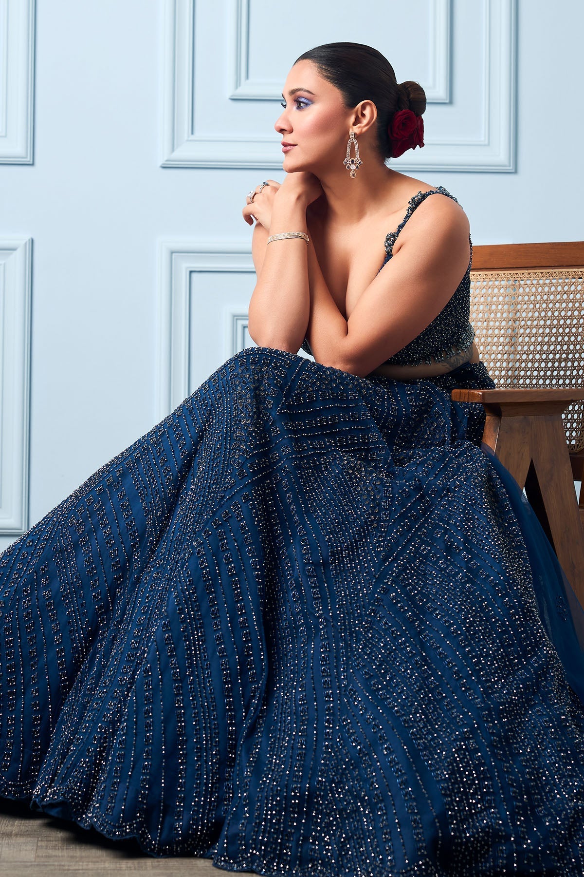 Aastha Gill In Midnight Blue Lehenga Choli Set