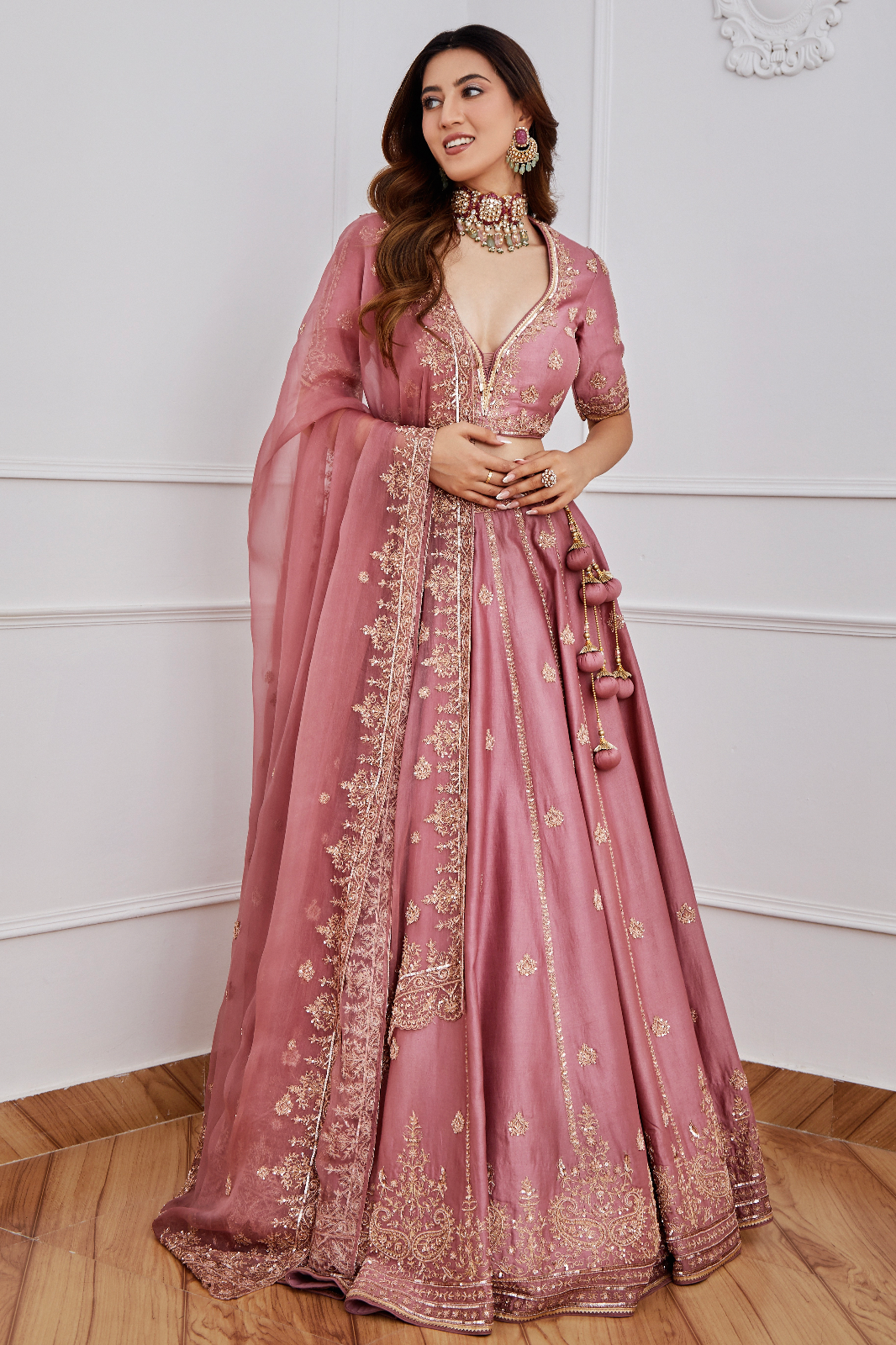 Aurora Pink Chanderi Embroidered Hayat Lehenga Set