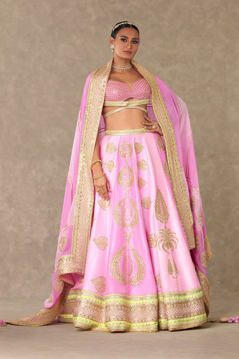 Barfi Pink Raw Silk Sitara Dil Lehenga Set