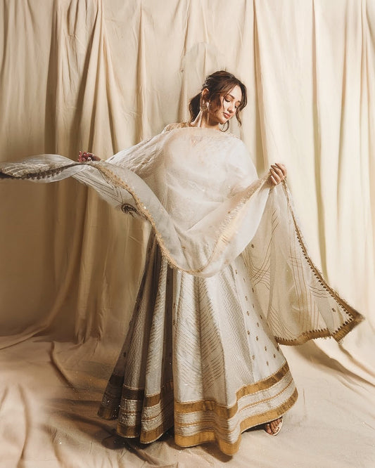 Akansha Sharma in our Ivory Chanderi Silk Anarkali Set