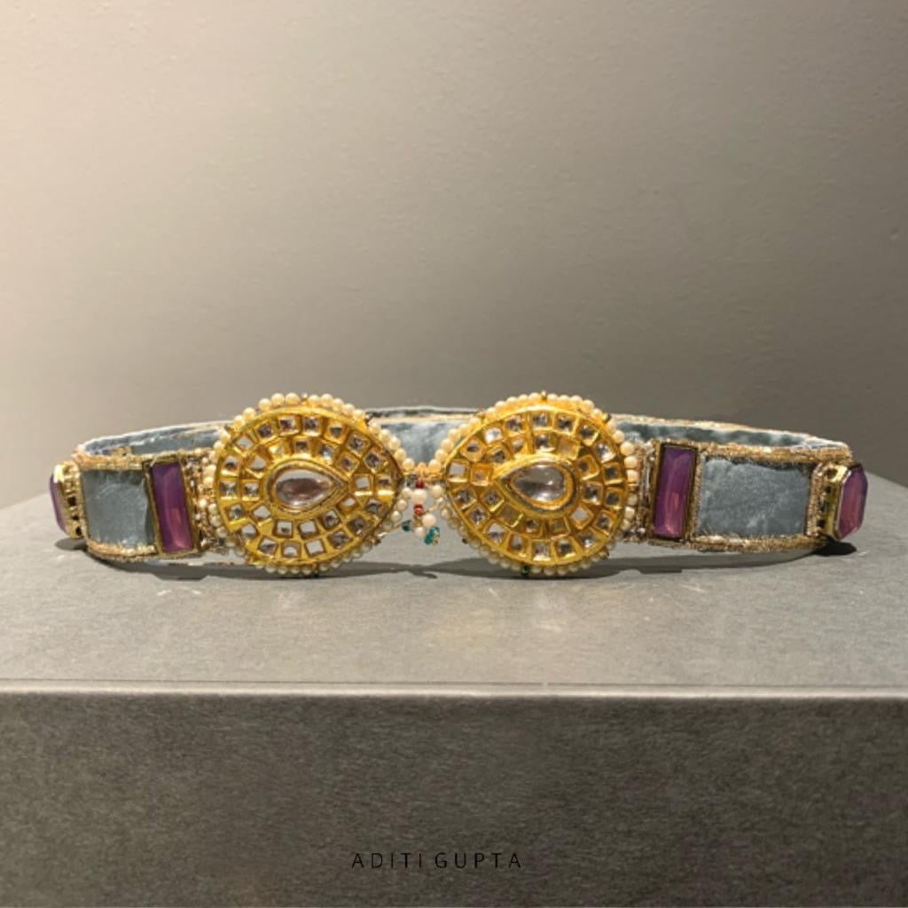 Women's Pink-Gold Front Buckle Meenakari Belt
