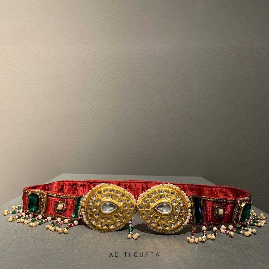 Women's Red and Green Drop Meenakari Belt