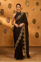 Black Chiffon Gota Embroidered Windrose Saree Set