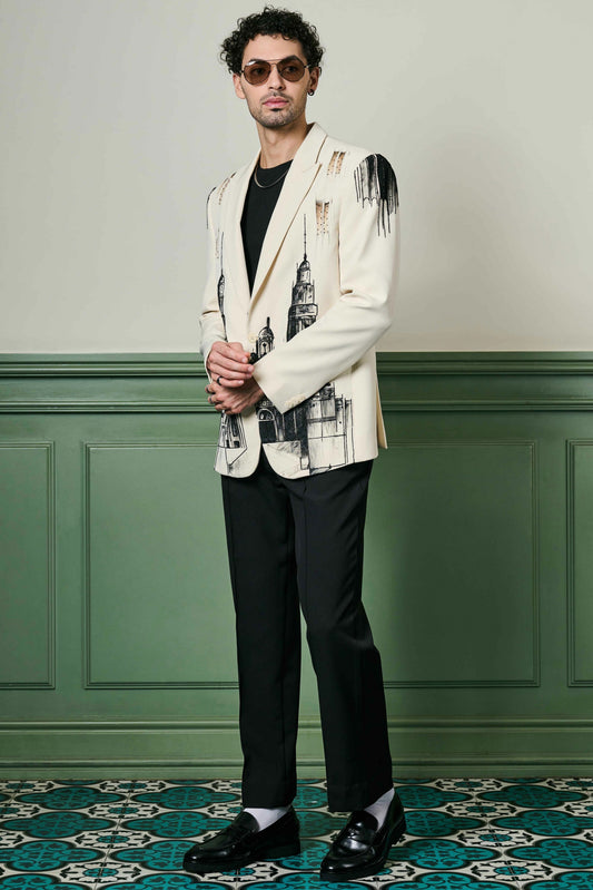 Buy the Best Ivory Cityscape Hand-Painted Ceremonial Suit