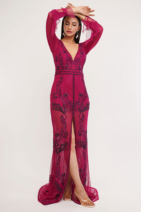 AUBERGINE CRYSTAL GOWN