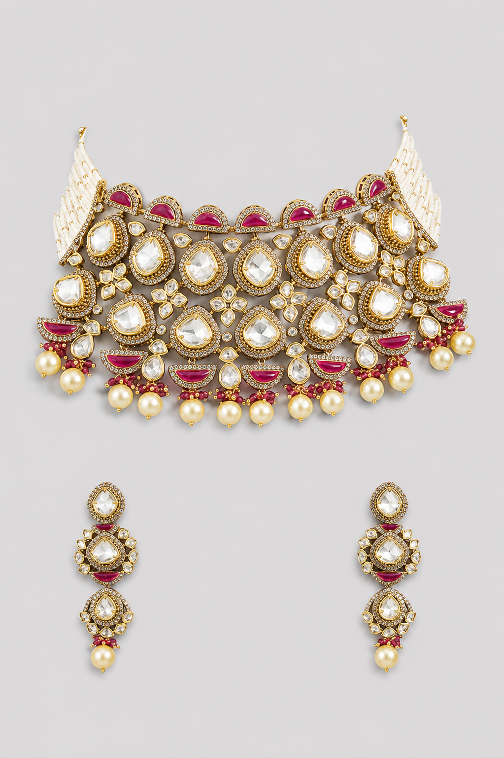 Raivika Two Tone Finish Red Polki Choker
