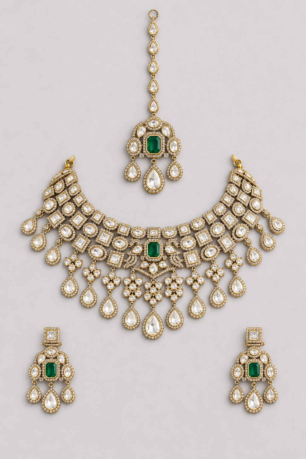 Hasrah Two Tone Finish Green Polki Necklace Set