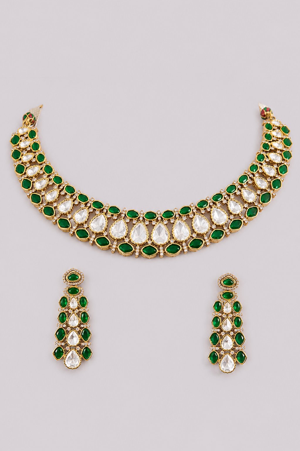 Aabharika Green Two Tone Polki Necklace Set
