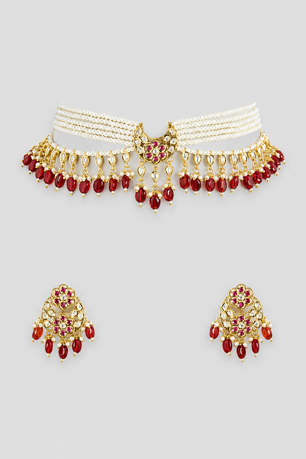 Chandrikaa Red Pearl Kundan Choker