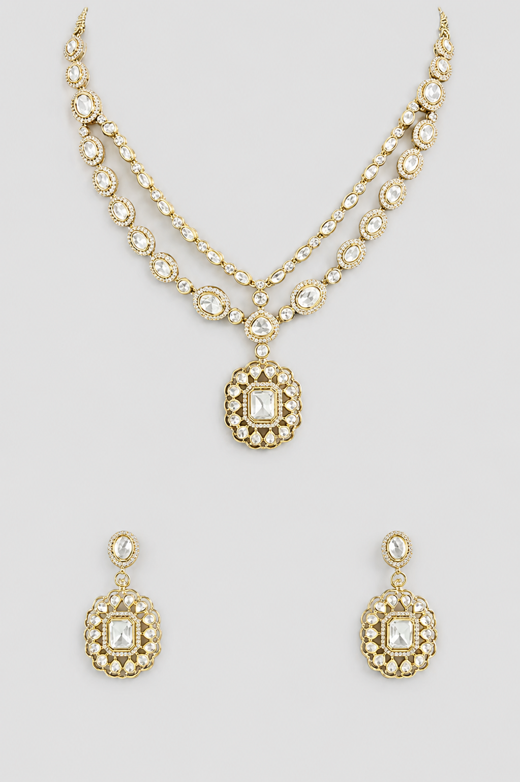 Hemangi Two Tone Polki Necklace Set
