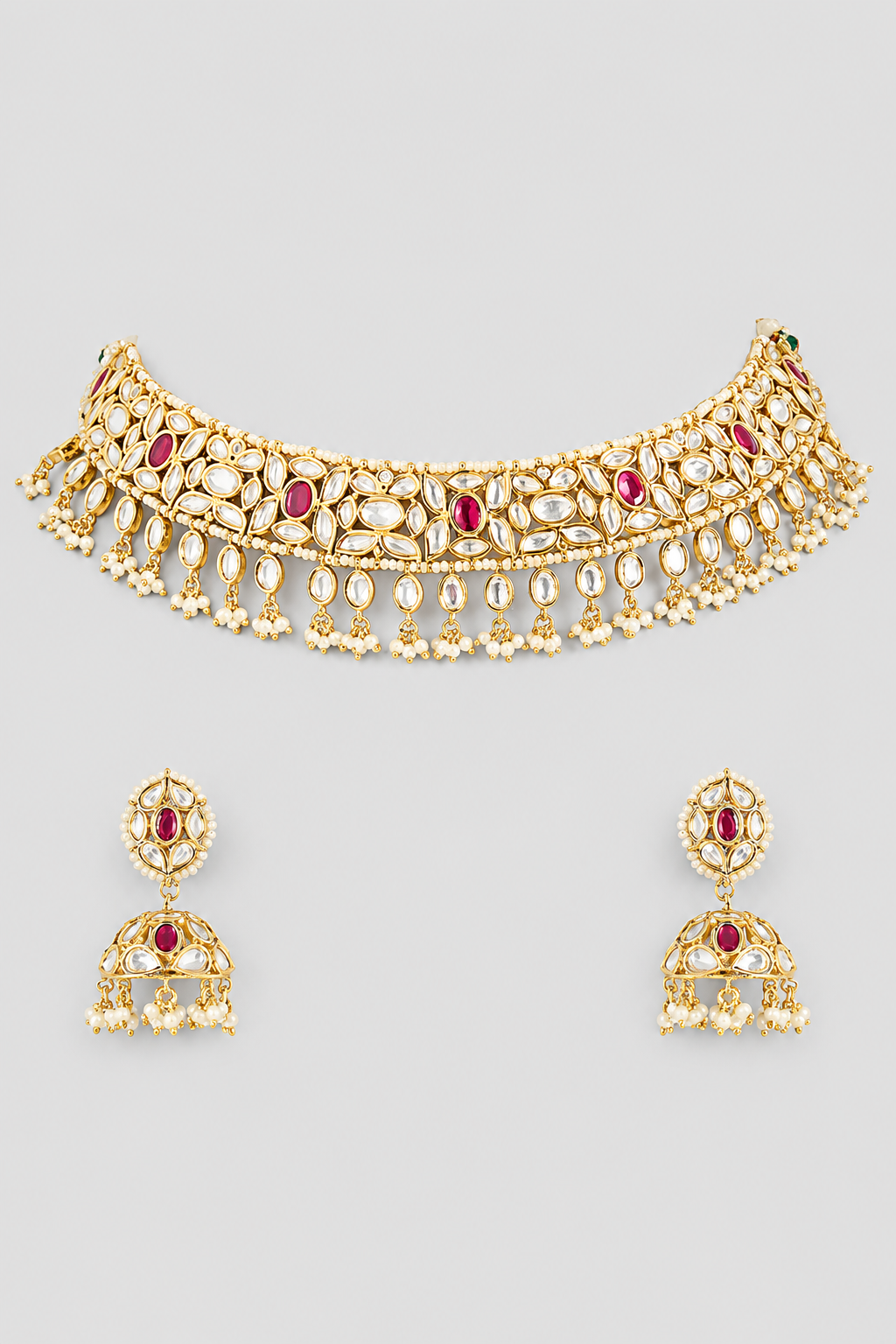 Swarnikaa Red Gold Finish Kundan Necklace Set