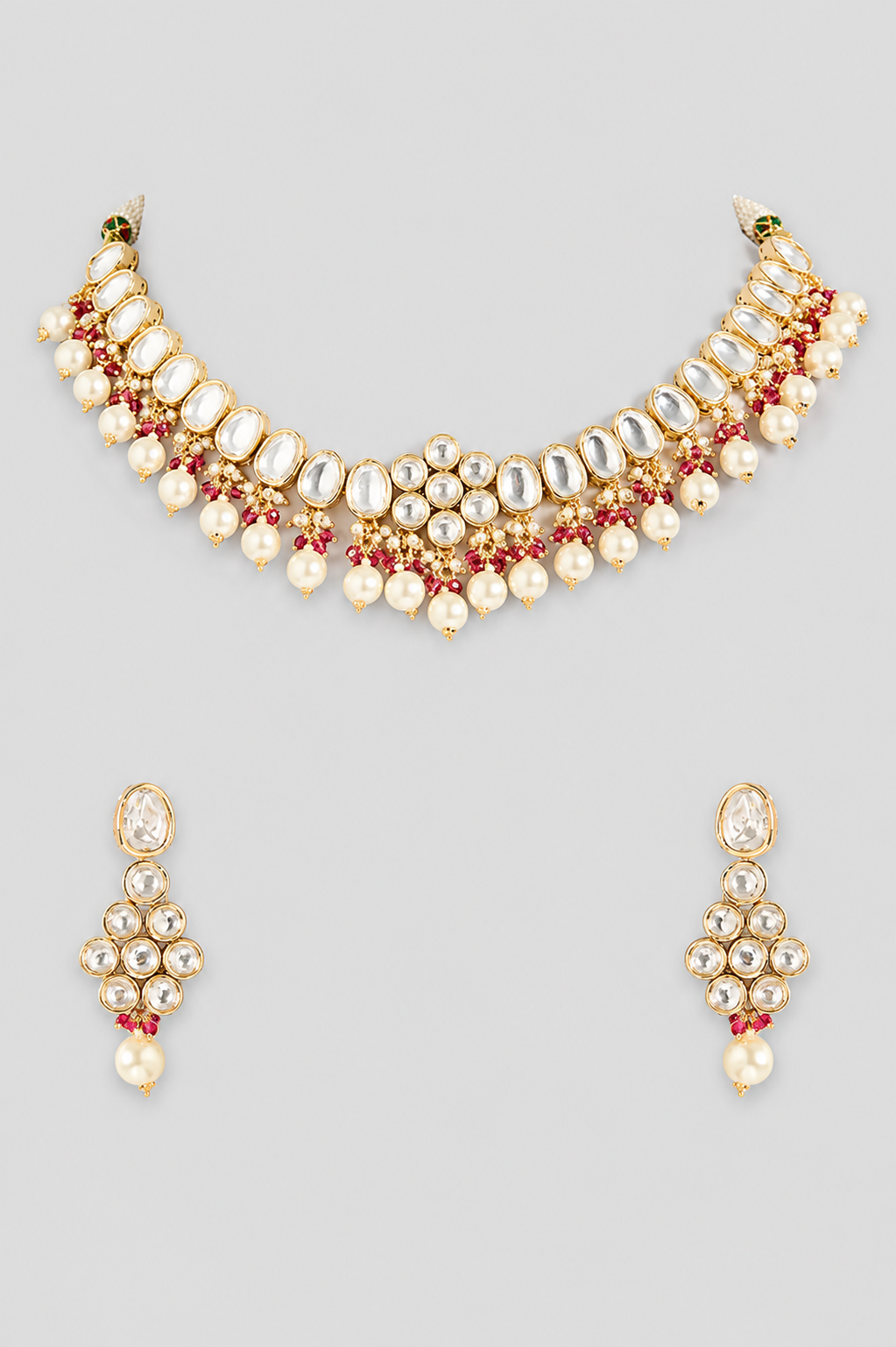 Juhi Floral Red Kundan Necklace Set