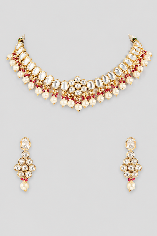 Juhi Floral Red Kundan Necklace Set