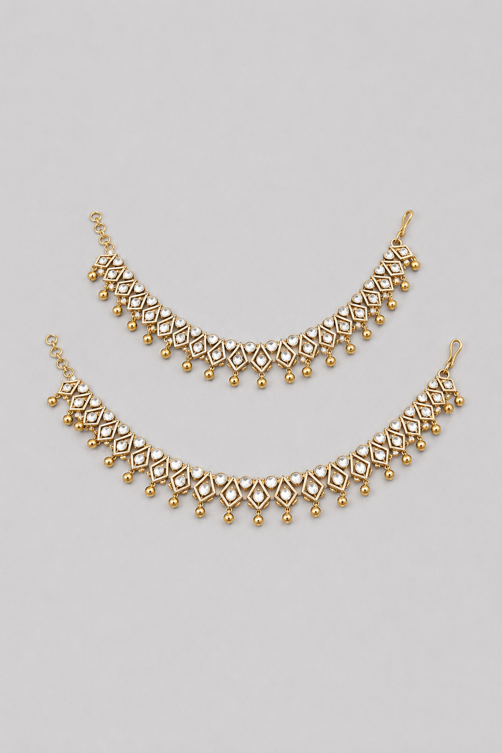 Devyani Rhodium Finish Kundan Polki Anklets