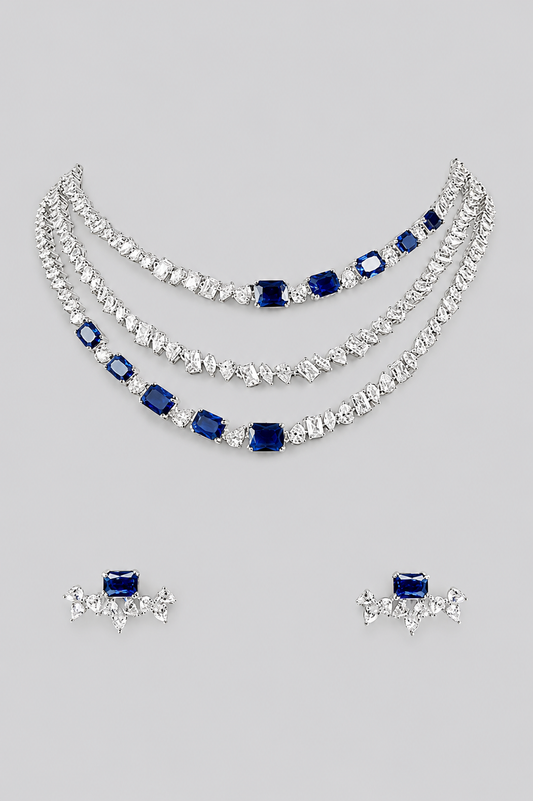 Avyanna Sapphire White Finish Diamond Necklace Set