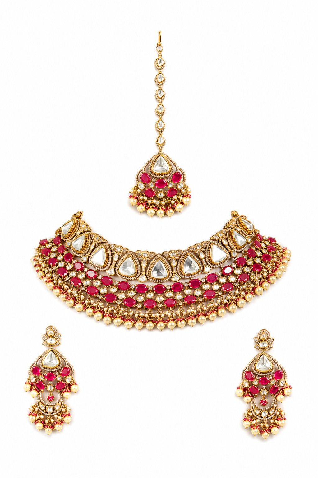 Varnika Two Tone Finish Red Polki Bridal Set