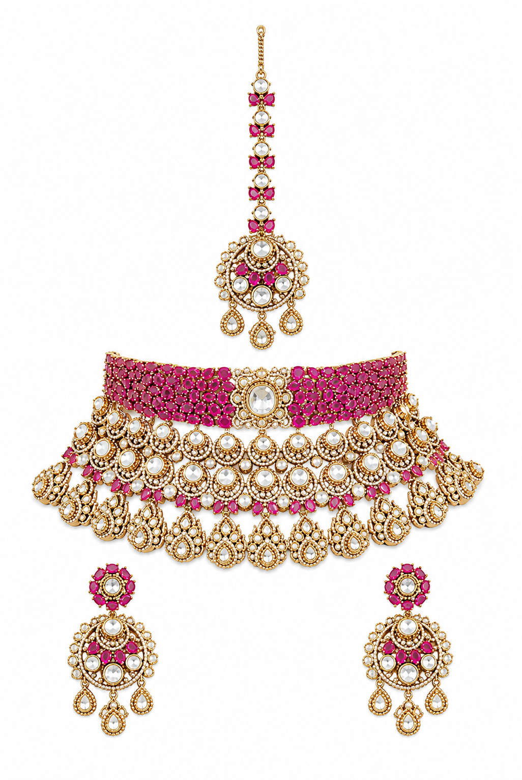 Aarika Two Tone Finish Red Polki Bridal Set