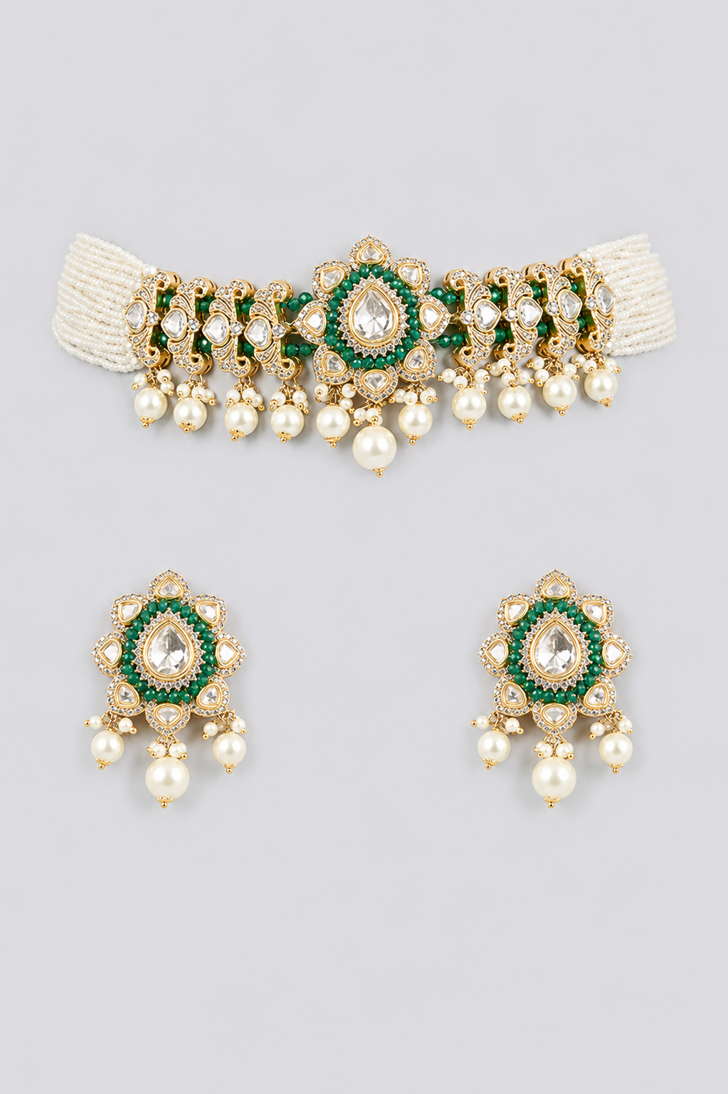 Sharvani Green Pearl Kundan Choker
