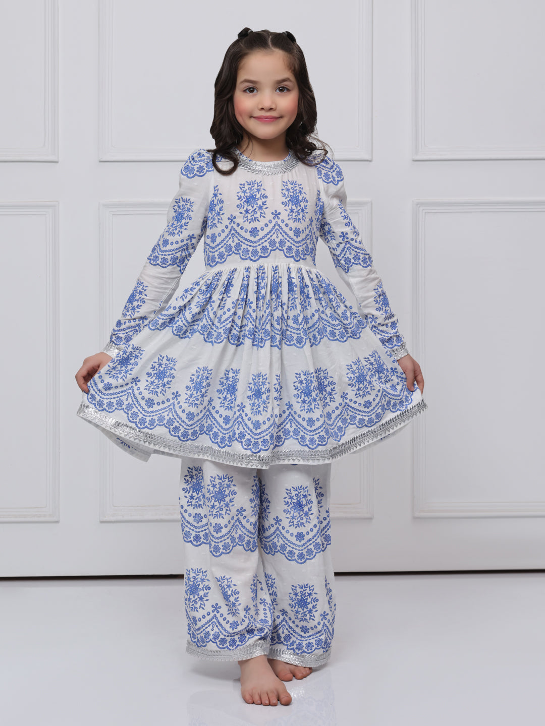 Blue & white Cotton Suit for Girls