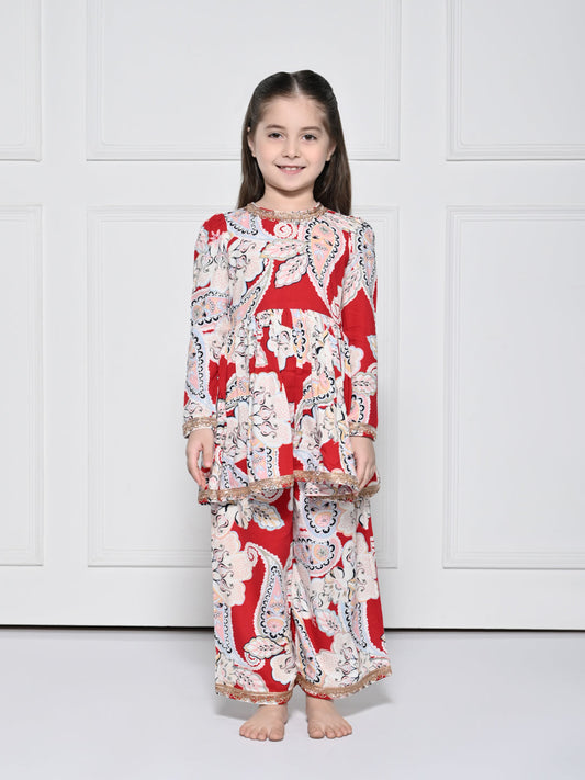 Red Paisley - A Red Rayon Suit for Girls