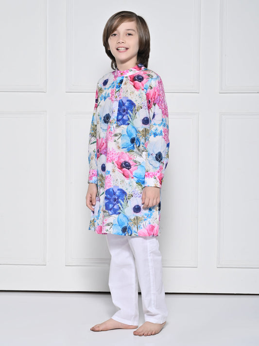 Blue and pink floral Kurta Pajama Set