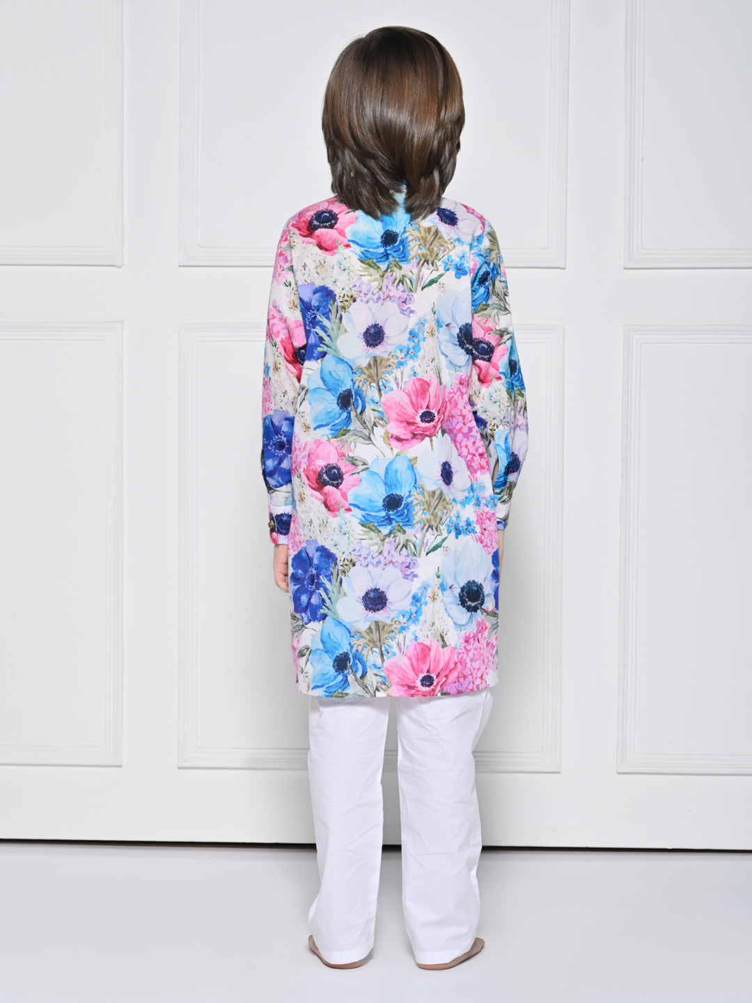 Blue and pink floral Kurta Pajama Set