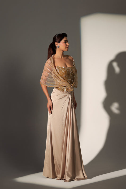 ELISE POWER SHOULDER CORSET SKIRT SET