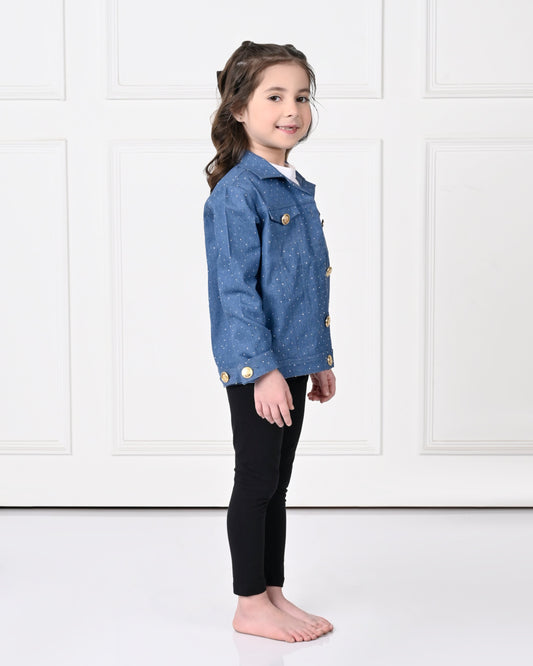 Light Blue Over Size Polka Dot Full Sleeve Denim Jacket