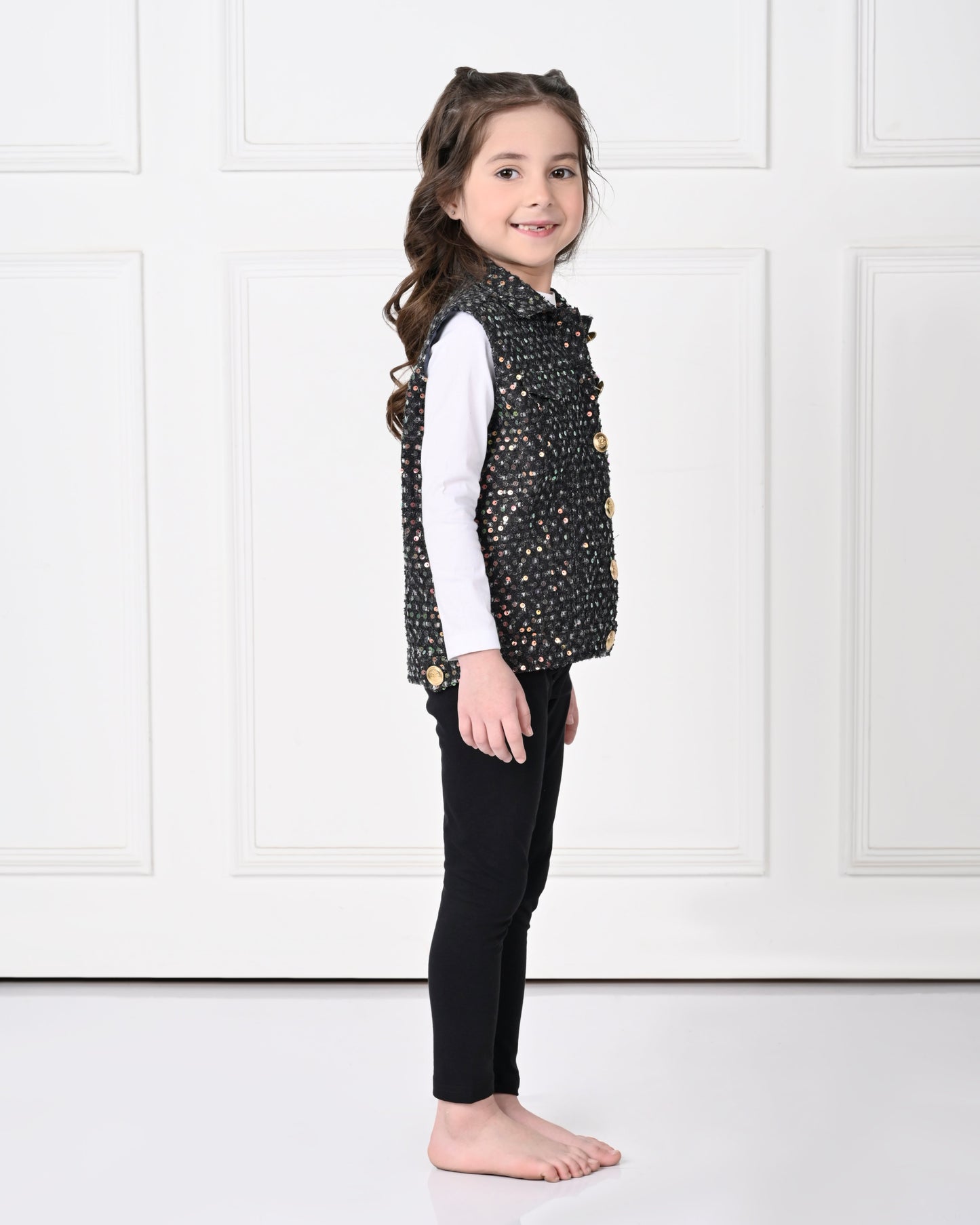 Black Over Size Sleeveless Sequence work Jacket