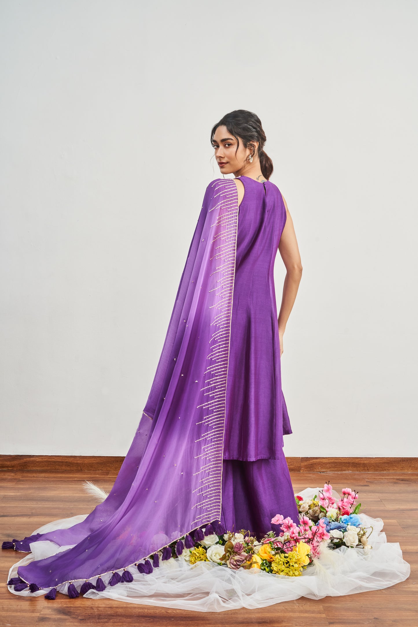 Purple Kalidaar With Purple X Dirty Lillac Shaded Dupatta