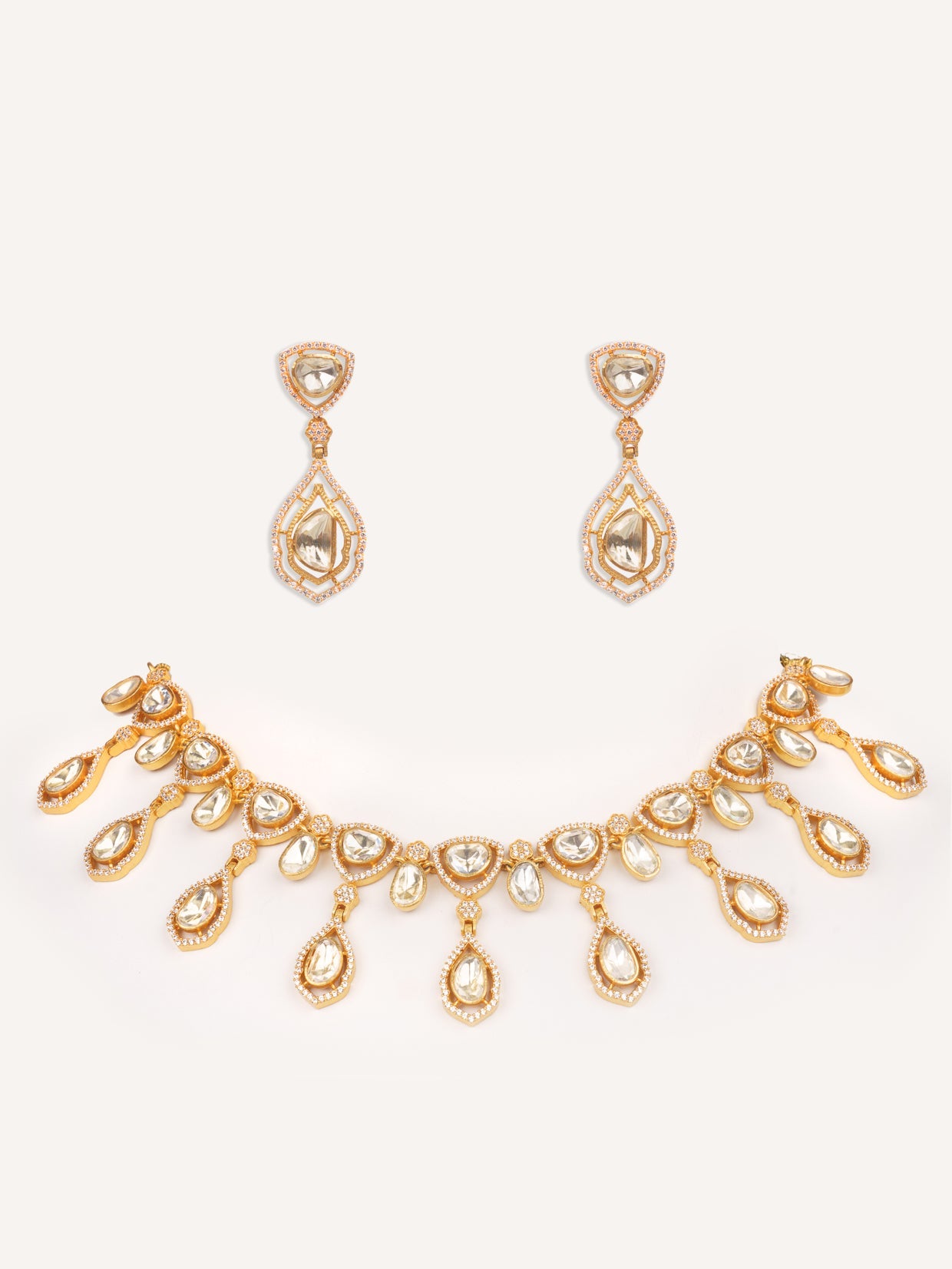 Fariza Gold Finish Moissanite Necklace Set