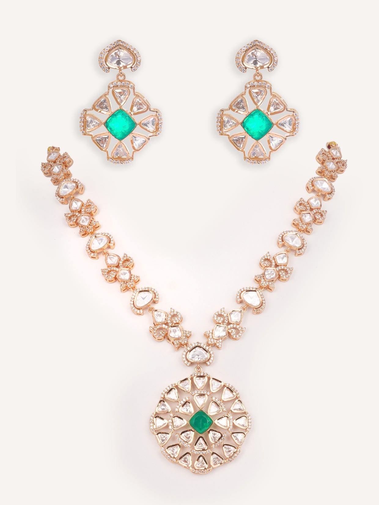 Nayira Gold Finish Kundan Necklace Set