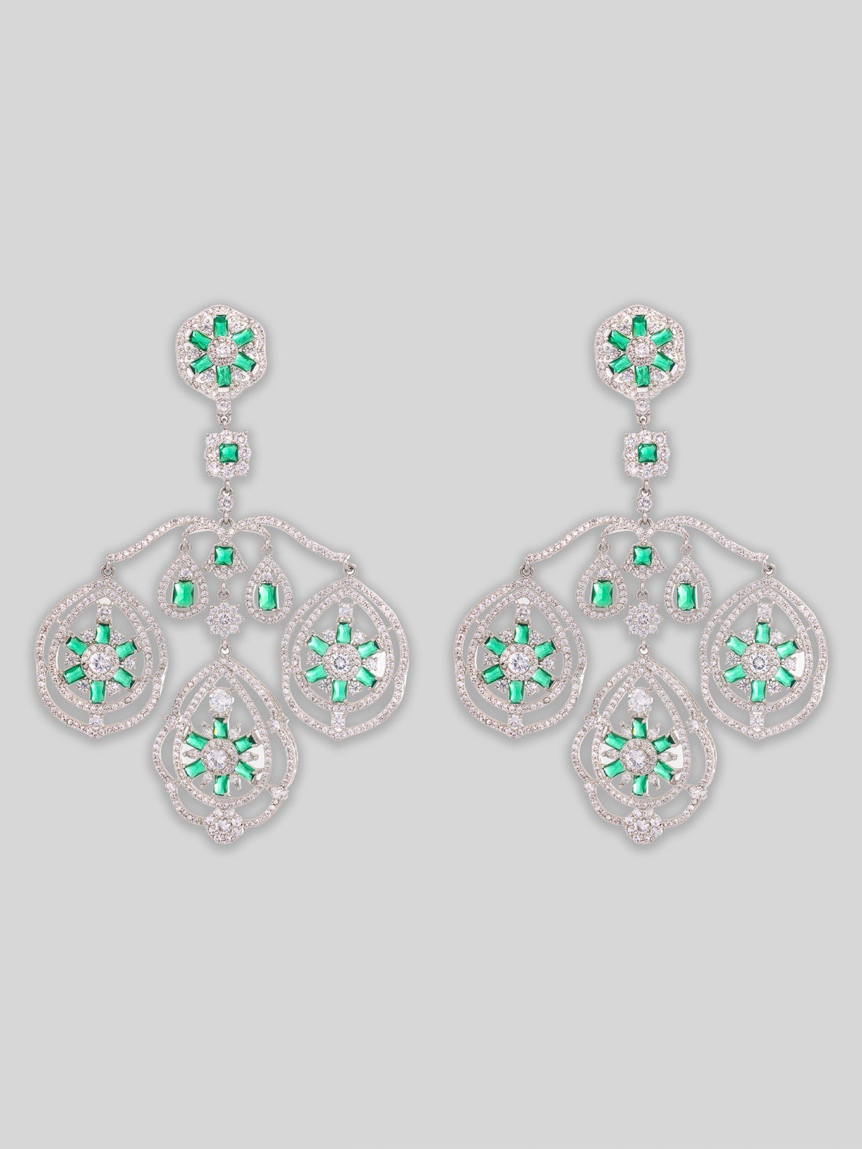 Tavisha Green White Finish Diamond Statement Earrings