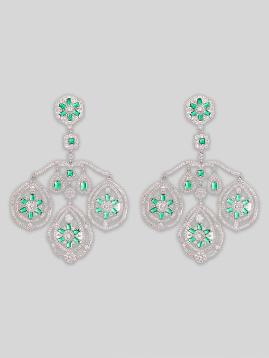 Tavisha Green White Finish Diamond Statement Earrings