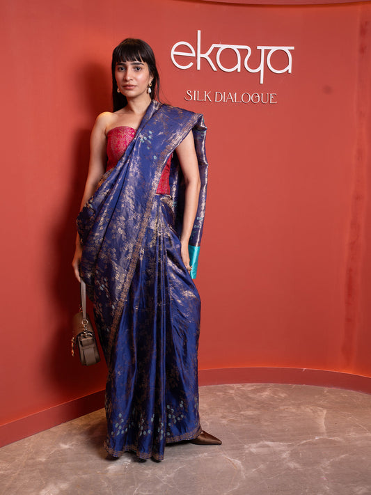 Handwoven Blue Saree with an Embroidered Border