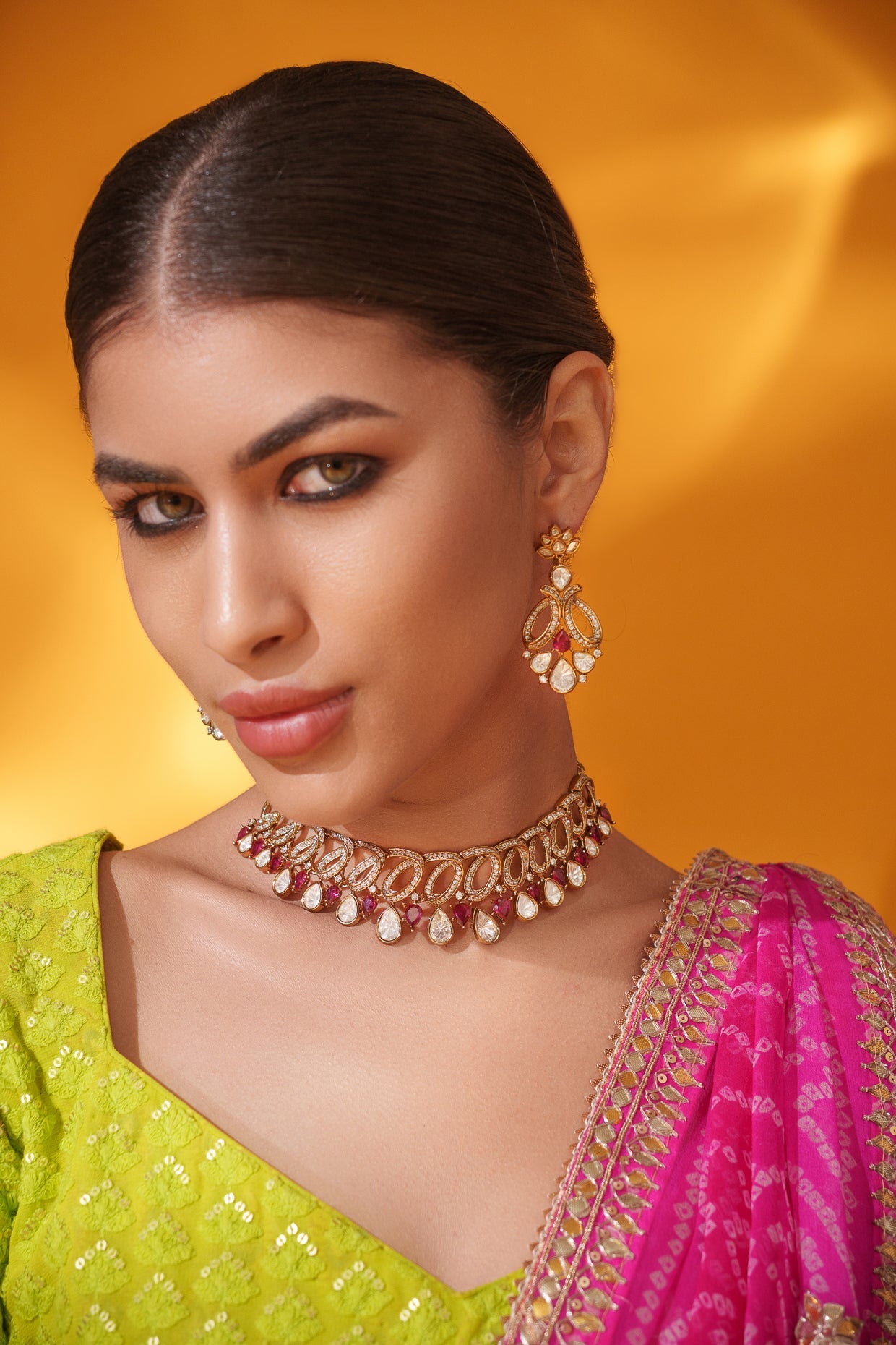 Yashna Red Two Tone Finish Polki Choker