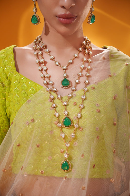 Trivisha Green Two Tone Finish Polki Long Set