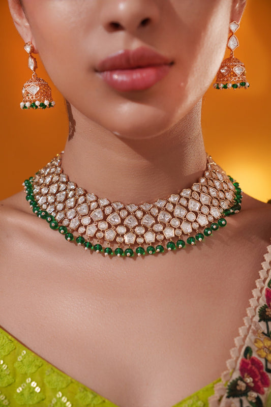 Lavira Green Pearls Gold Finish Kundan Necklace Set