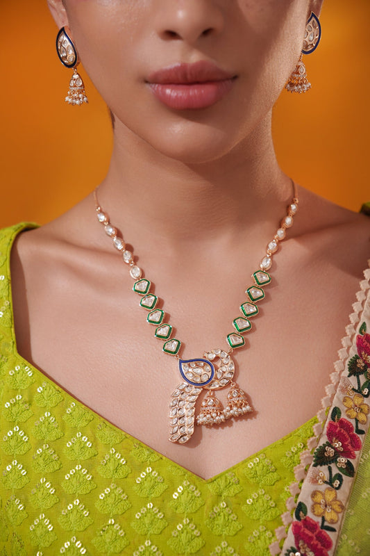 Anshira Gold Finish Kundan Necklace Set