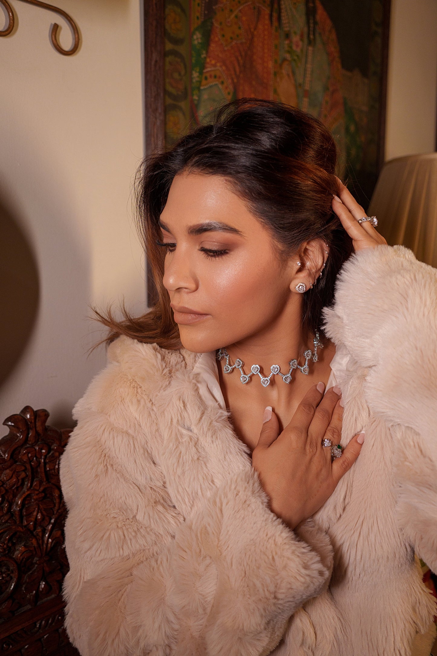 Sakshi White Finish Heart Diamond Choker