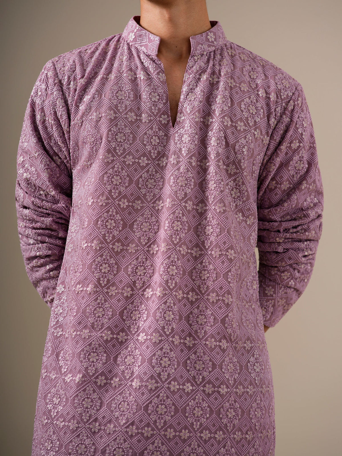 Mauve Gold Geometric Kurta Set